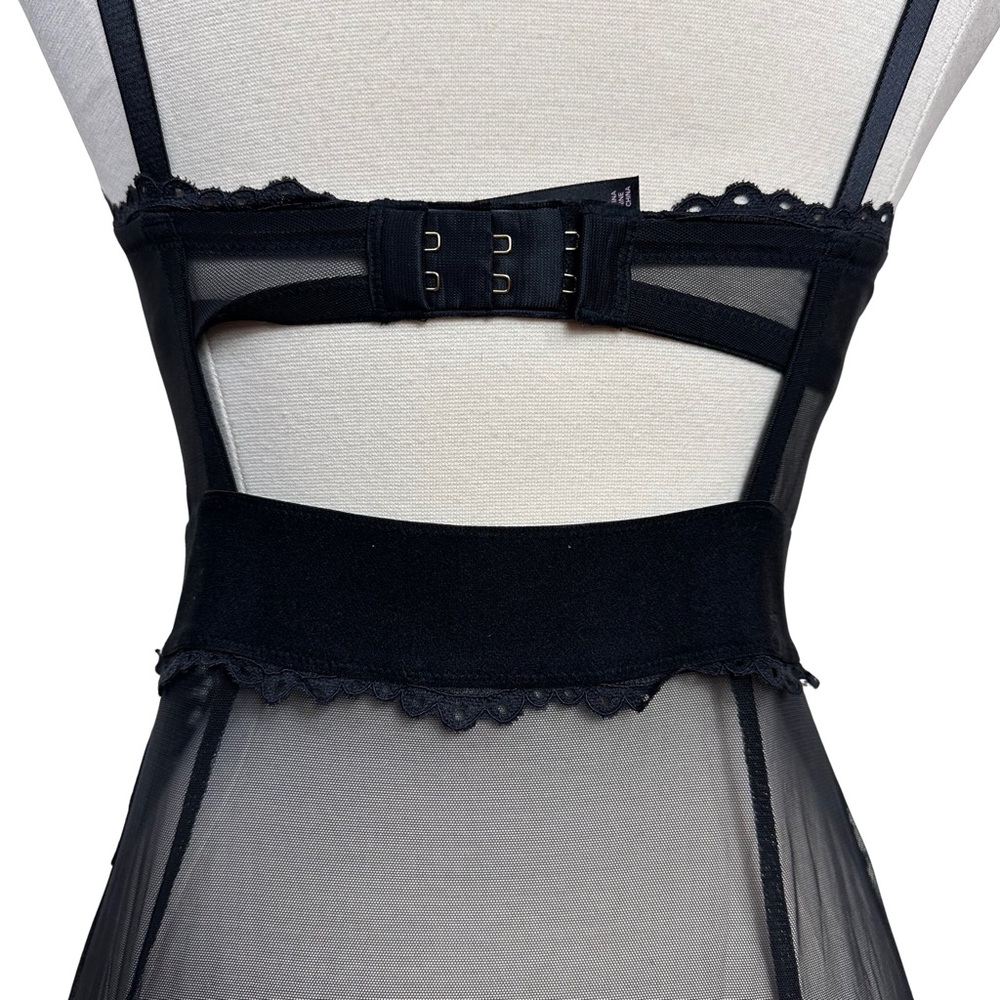 Victorias Secret 34D Black Lace Underwire Sexy Lingerie Teddy Garter Clip Dress - Picture 7 of 12